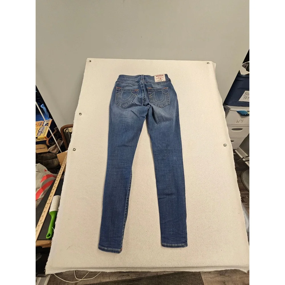 True Religion Curvy Skinny Jeans Womens 27 Medium Wash Blue Horseshoe Stitching